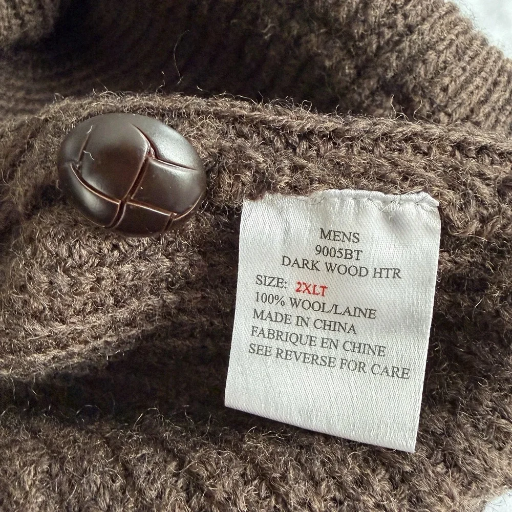 Woolrich Cardigan Mens Big Tall 2XLT Brown Wool Grandpa Sweater Button Up